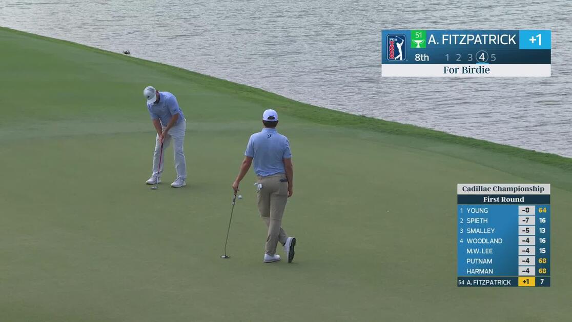 Alex Fitzpatrick rolls 7-foot putt for birdie on No. 8 at Cadillac
