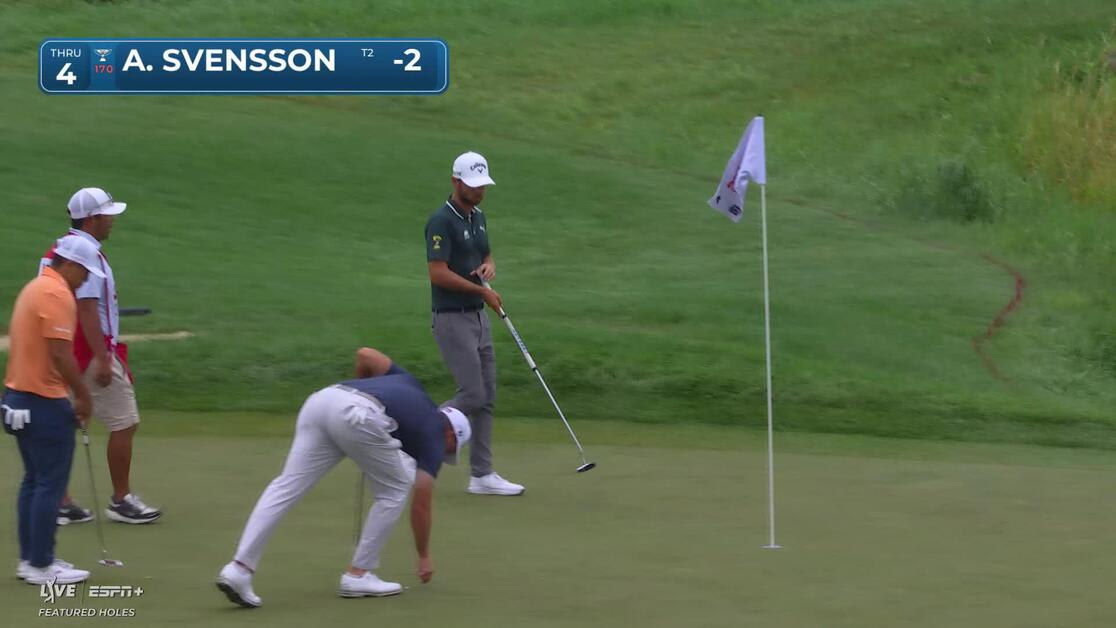 Adam Svensson holes out for birdie from 34-feet on No. 4 at 3M Open