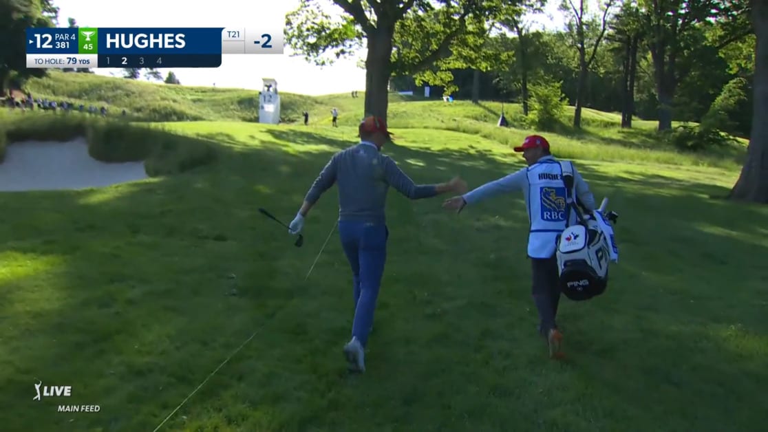 Mackenzie Hughes holes out from the rough to make eagle at RBC Canadian