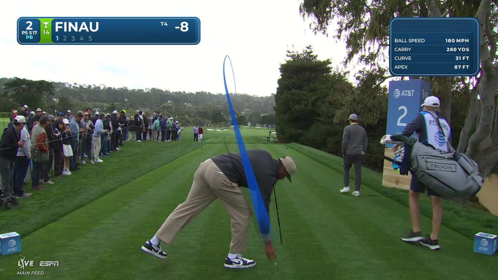 Tony Finau | Round 2 | 2nd hole | Shot 1 | 2026 AT&T Pebble Beach