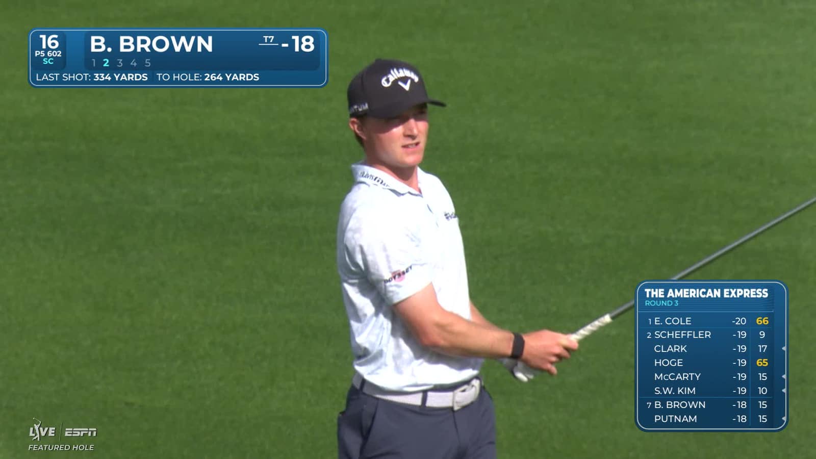 Blades Brown | Round 3 | 16th hole | Shot 2 | 2026 The American Express