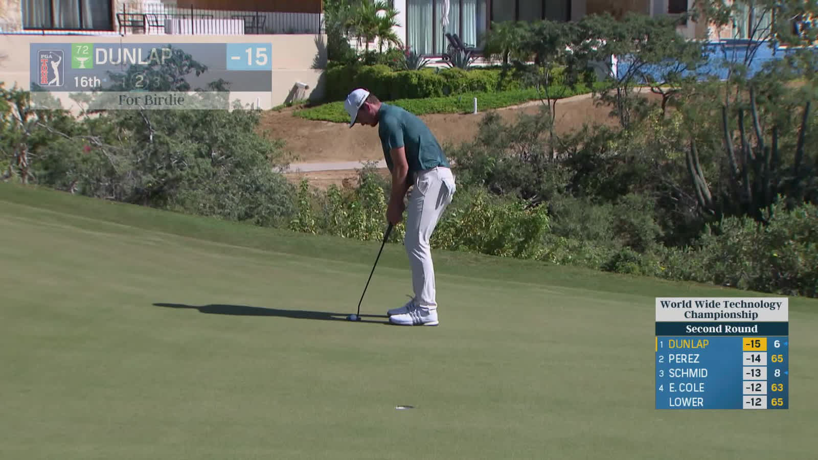 Nick Dunlap | Round 2 | 16th hole | Shot 2 | 2025 World Wide Technology