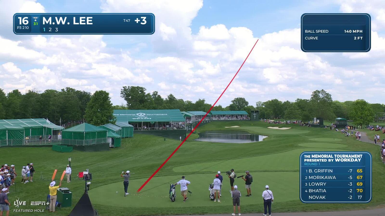 Min Woo Lee | Round 1 | 16th hole | Shot 1 | 2025 the Memorial