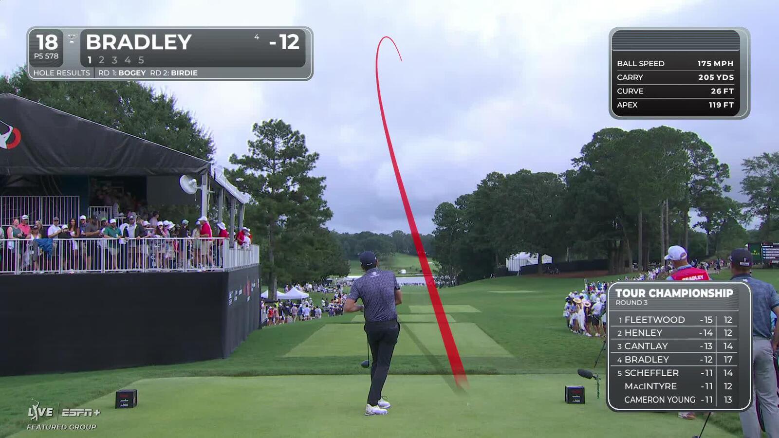 Keegan Bradley | Round 3 | 18th hole | Shot 1 | 2025 TOUR Championship