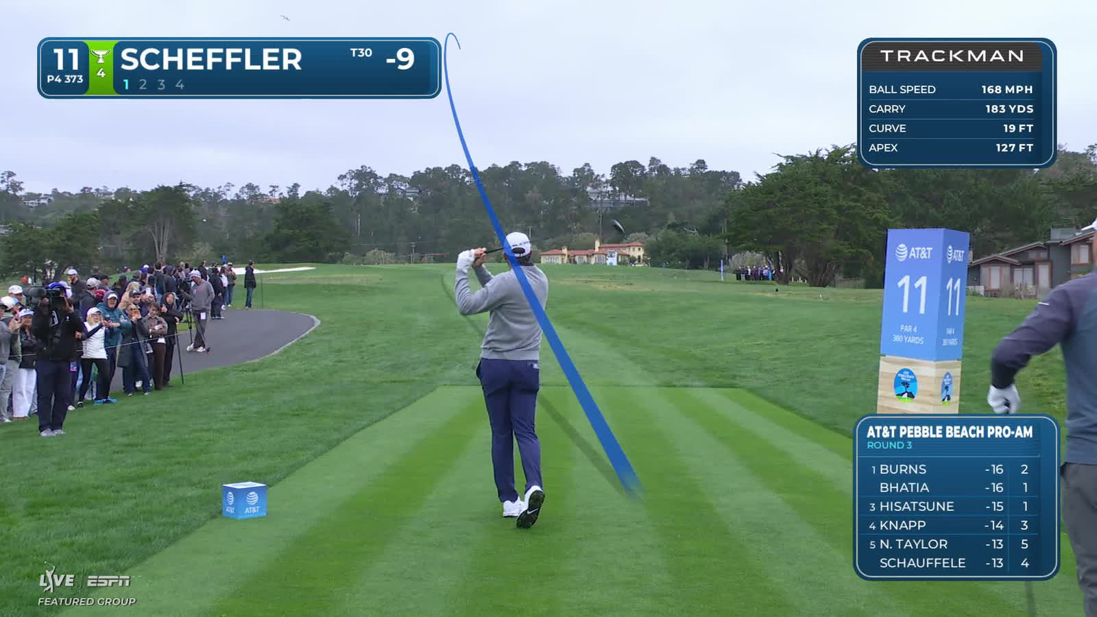 Scottie Scheffler | Round 3 | 11th hole | Shot 1 | 2026 AT&T Pebble Beach