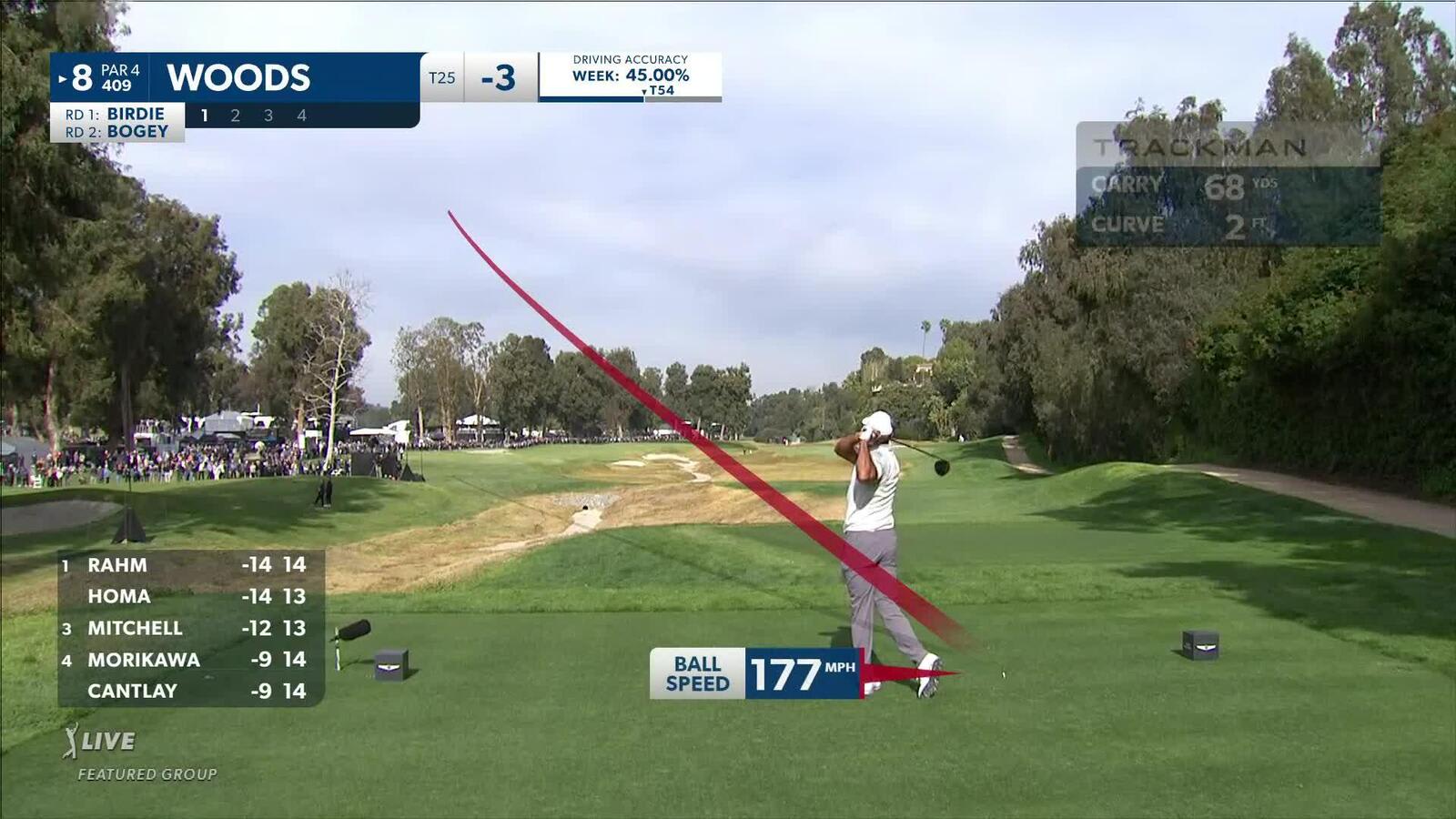 Tiger Woods | 2023 Genesis | Round 3 | 8th hole | Shot 1