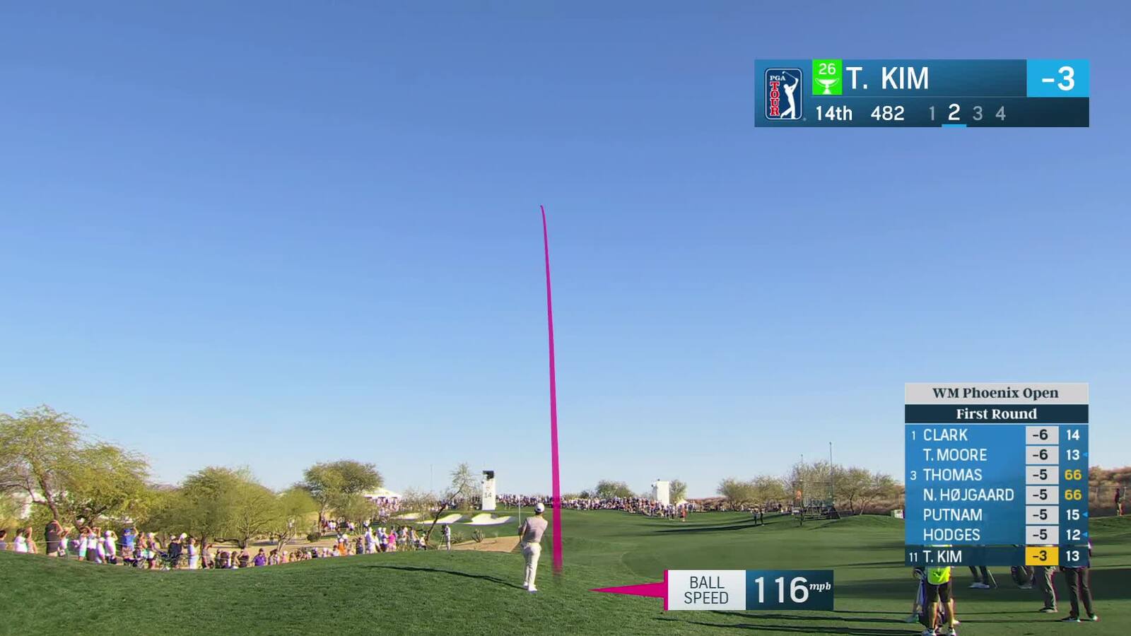 Tom Kim | Round 1 | 14th hole | Shot 2 | 2025 WM Phoenix Open