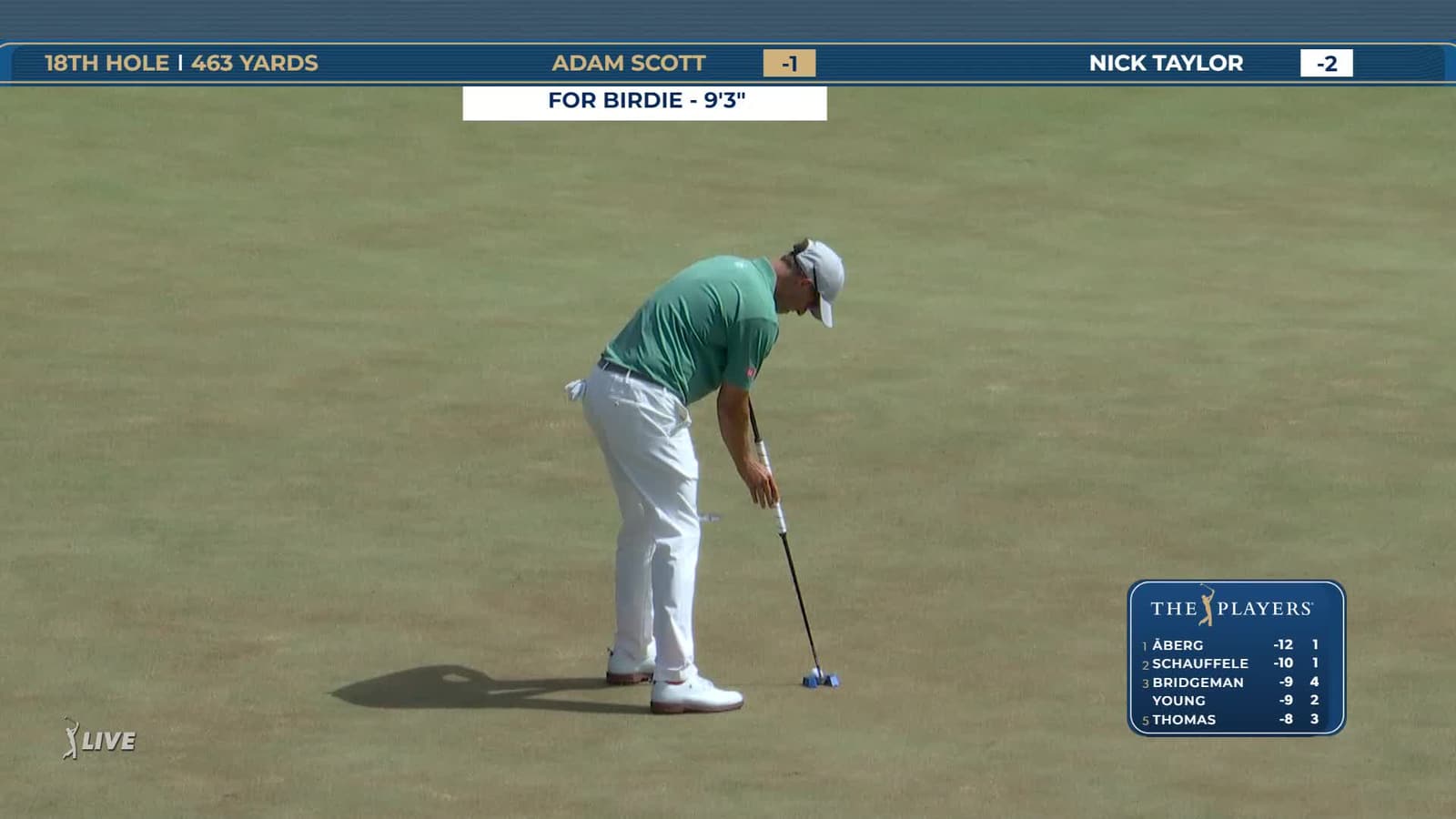Adam Scott | Round 3 | 18th hole | Shot 3 | 2026 THE PLAYERS