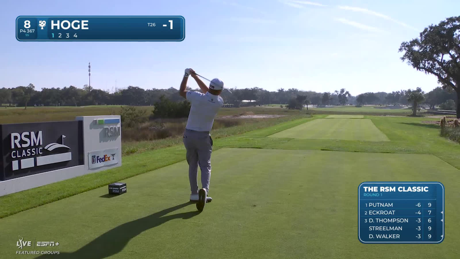 Tom Hoge | Round 1 | 8th hole | Shot 1 | 2025 The RSM Classic