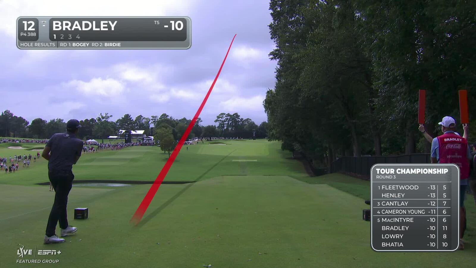 Keegan Bradley | Round 3 | 12th hole | Shot 1 | 2025 TOUR Championship