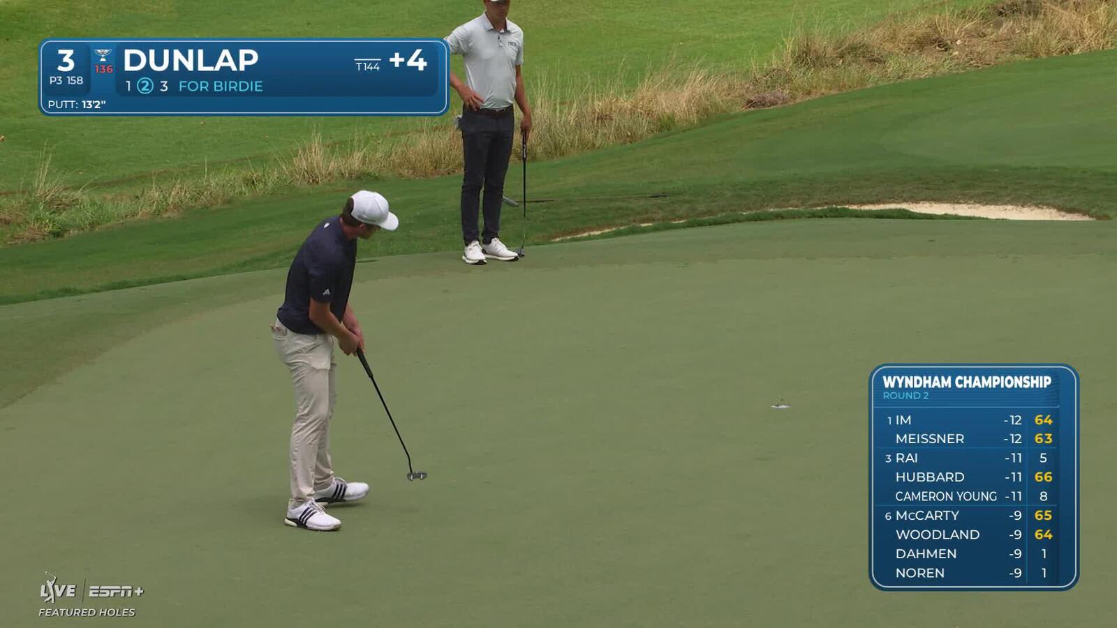 Nick Dunlap | Round 2 | 3rd hole | Shot 2 | 2025 Wyndham