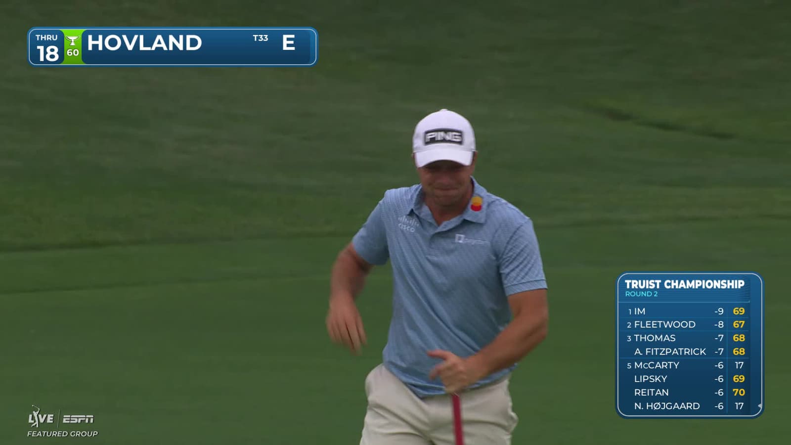 Viktor Hovland | Round 2 | 18th hole | Shot 5 | 2026 Truist Championship