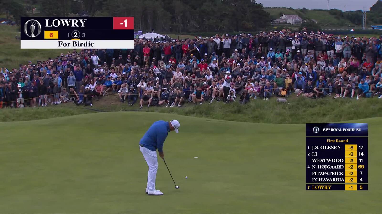 Shane Lowry rolls in birdie putt at The Open