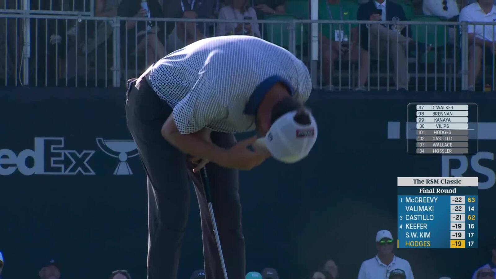 Lee Hodges narrowly misses 72nd-hole birdie putt, FedExCup top 100 at The RSM Classic