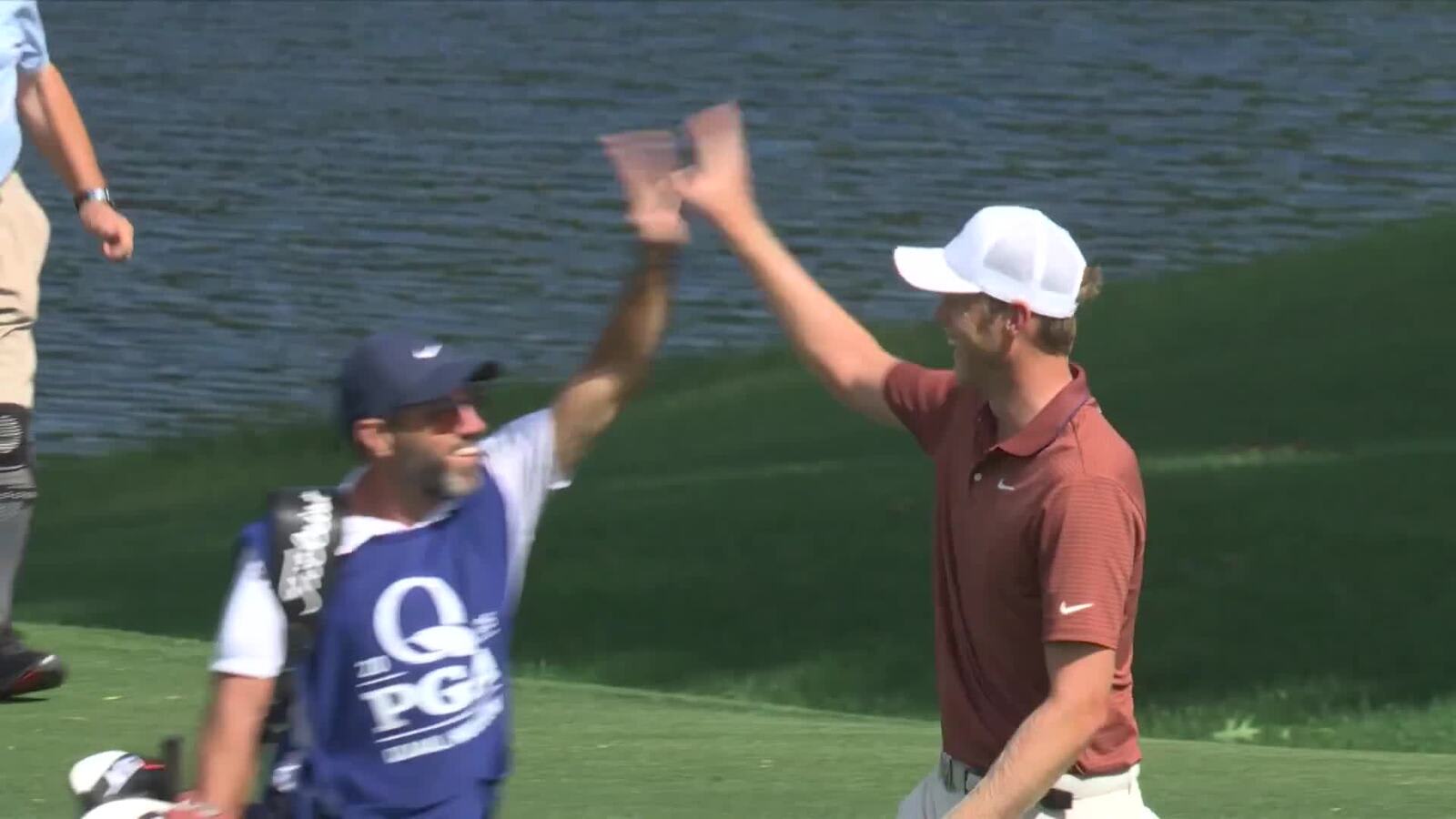 Cam Davis holes electric eagle from fairway at PGA Championship