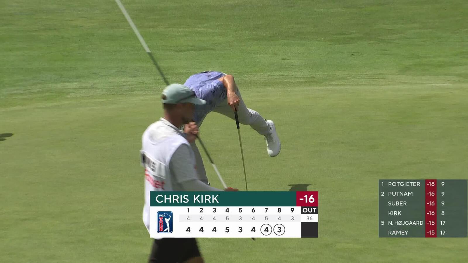 Chris Kirk holes out for birdie from 22-feet on No. 8 at Rocket Classic