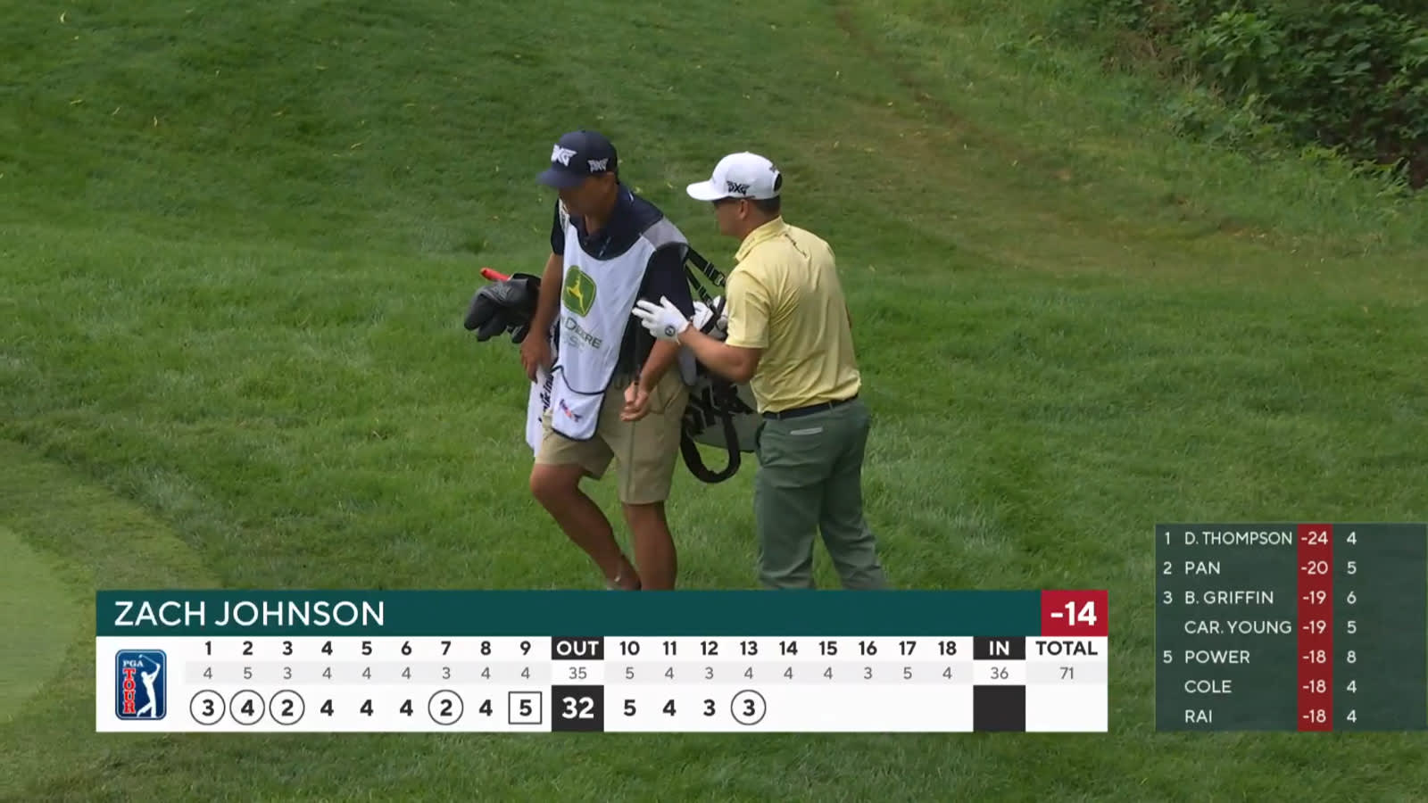 Zach Johnson holes chip shot from greenside rough at John Deere