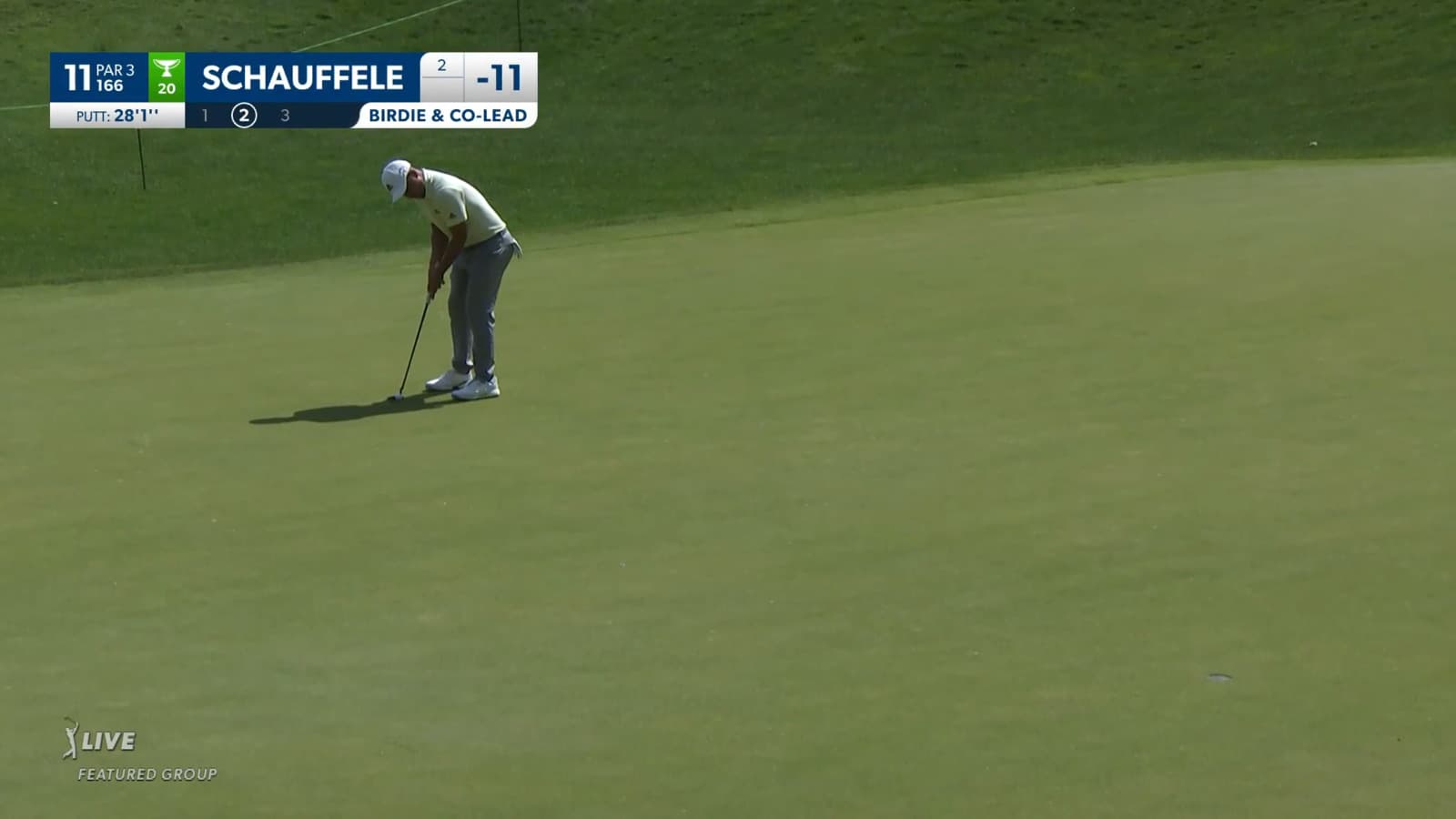 Xander Schauffele sinks a 28-foot birdie putt at Travelers
