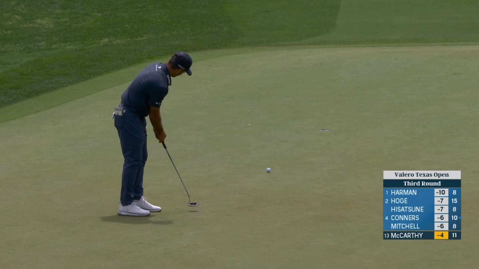 Denny McCarthy drops in 21-foot birdie putt at Valero