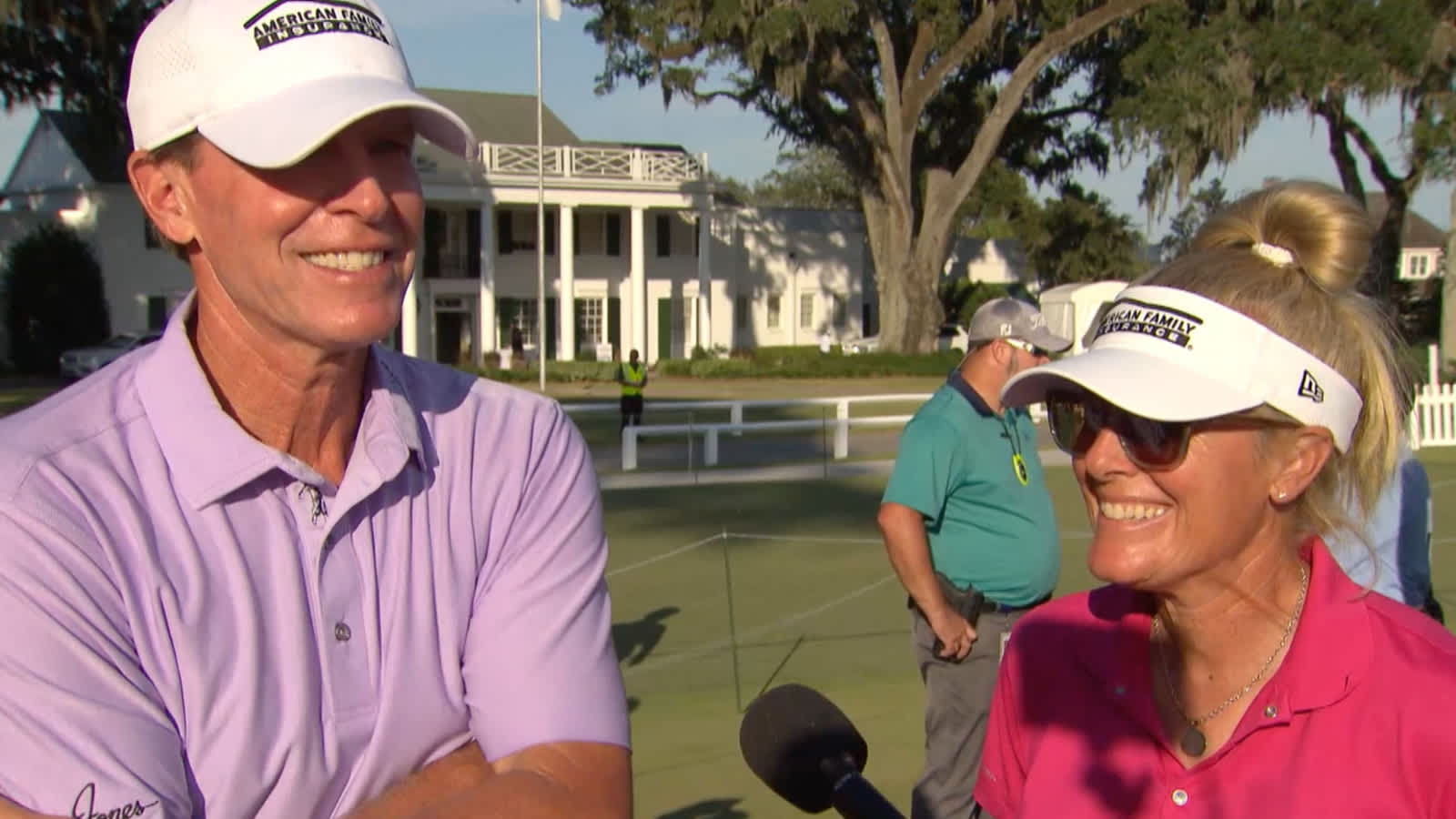Steve and Nicki Stricker address the media after his fourth win this season