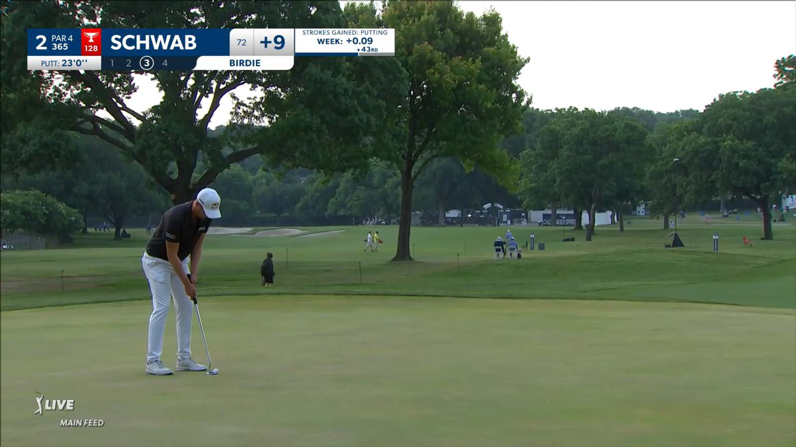 Matthias Schwab sinks a 23-foot birdie putt at Charles Schwab