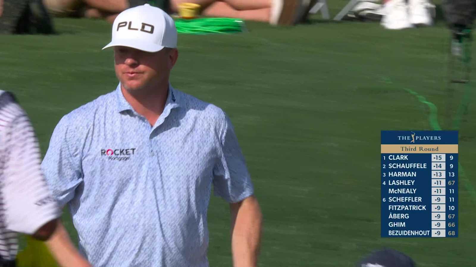 Nate Lashley holes out for birdie  on No. 18 at THE PLAYERS