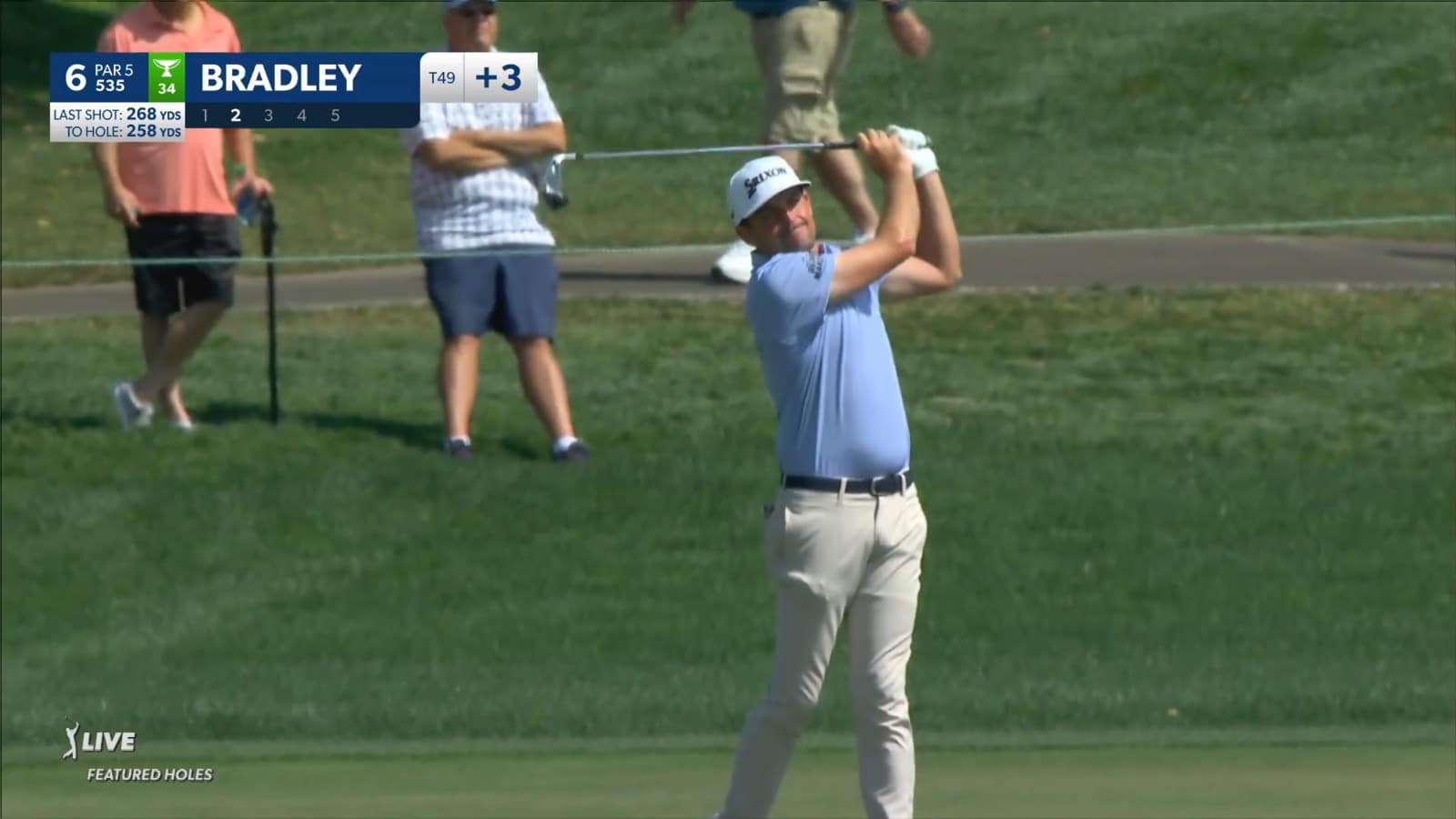 Keegan Bradley makes birdie after the layup on the par-5 6th at Arnold Palmer