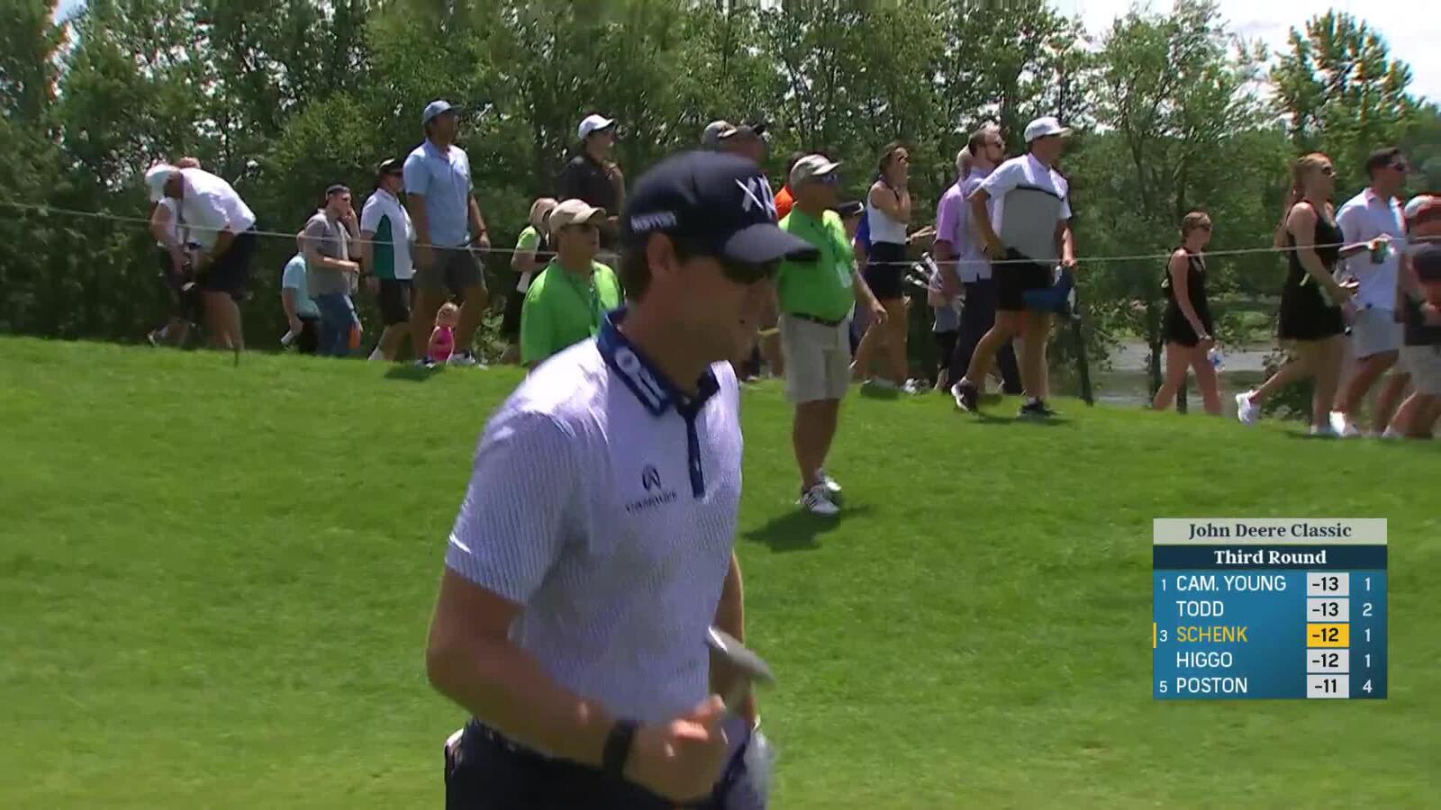 Adam Schenk circles draw to near albatross at John Deere