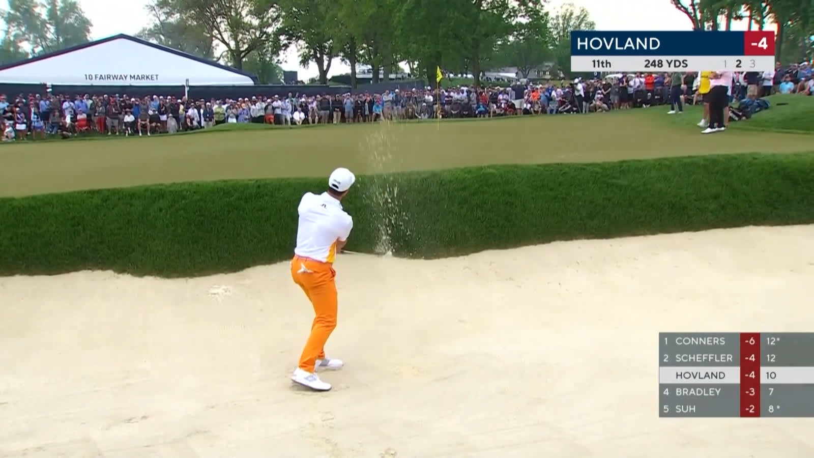 Viktor Hovland’s nice bunker shot sets up par putt at the PGA Championship