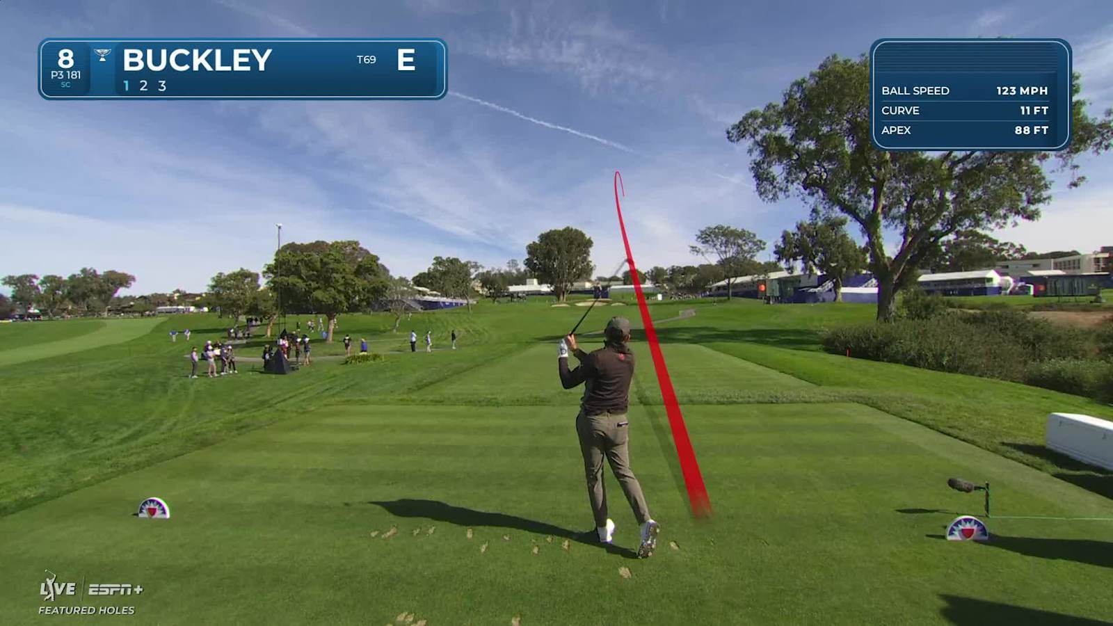 Hayden Buckley cuts tee shot towards flag and birdies at Farmers