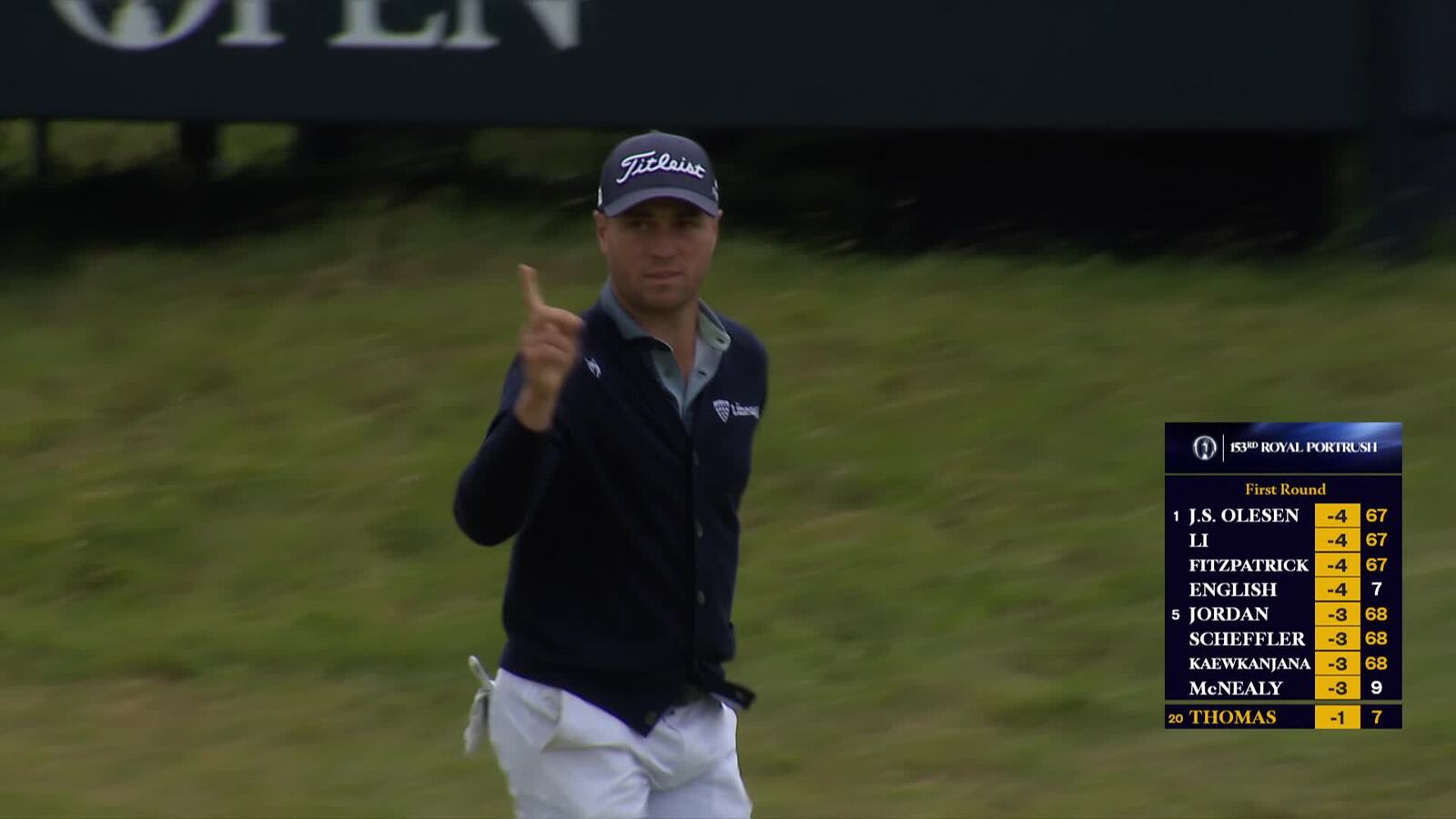 Justin Thomas goes up and in for birdie at The Open