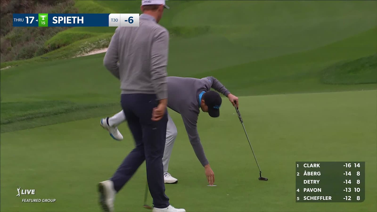 Jordan Spieth holes out for par on No.8 from AT&T Pebble Beach