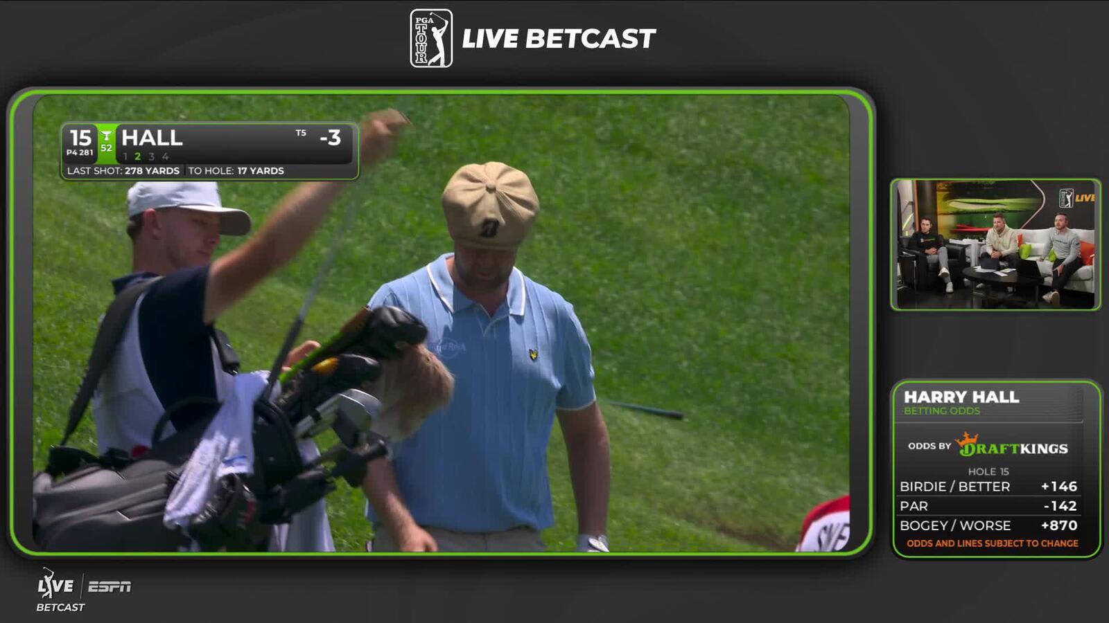 Harry Hall sinks 8-foot birdie putt on No. 15 at Travelers