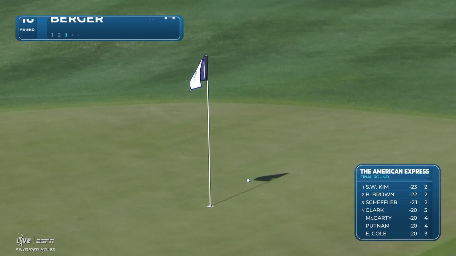 Daniel Berger makes 5-foot birdie putt on No. 16 at The American Express