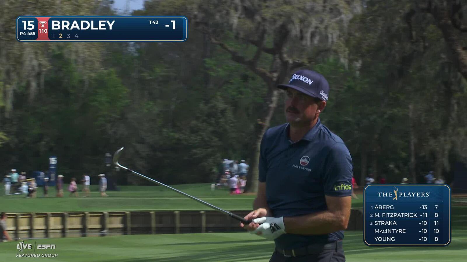 Keegan Bradley sinks 11-foot birdie putt on No. 15 at THE PLAYERS
