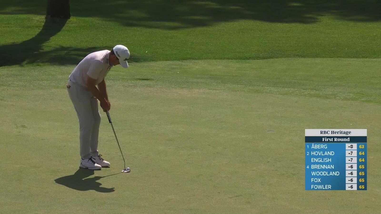 Keegan Bradley sinks 11-foot putt for birdie on No. 15 at RBC Heritage