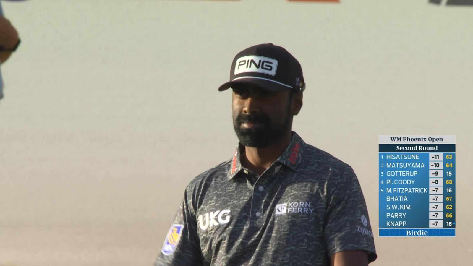 Sahith Theegala holes out 60-foot shot for birdie on No. 17 at WM Phoenix Open