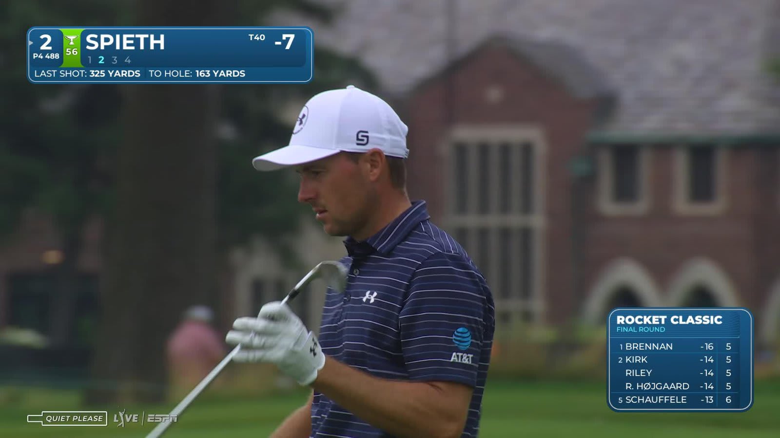 Jordan Spieth gets up-and-down from 162 yards for birdie on No. 11 at Rocket Classic