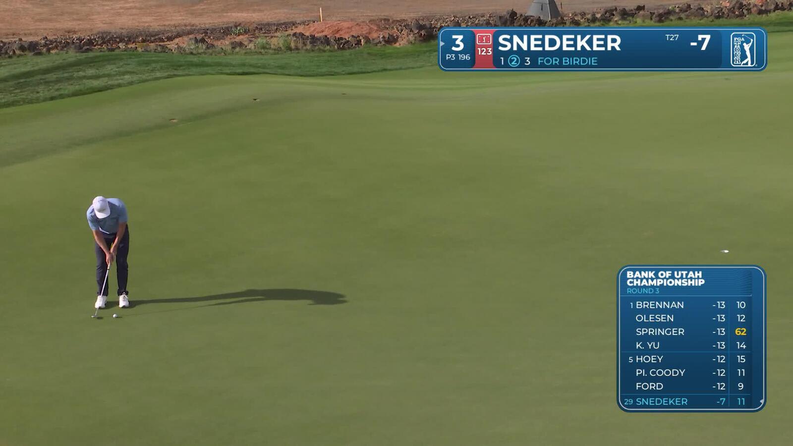 Brandt Snedeker sinks 29-foot birdie putt on No. 3 at Bank of Utah