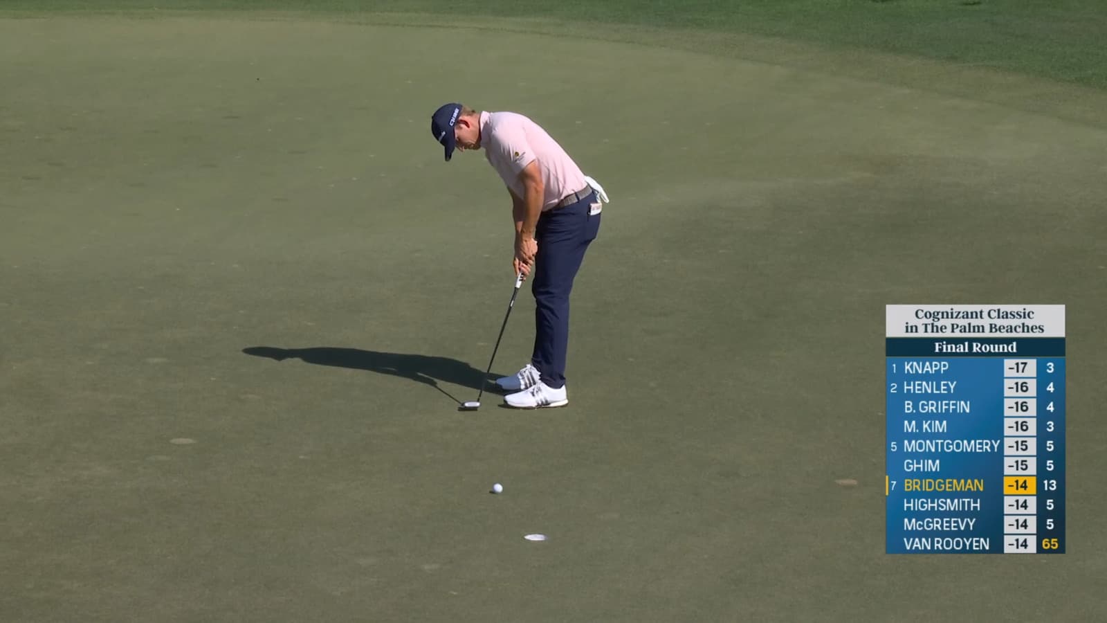 Jacob Bridgeman rolls in birdie putt at Cognizant Classic