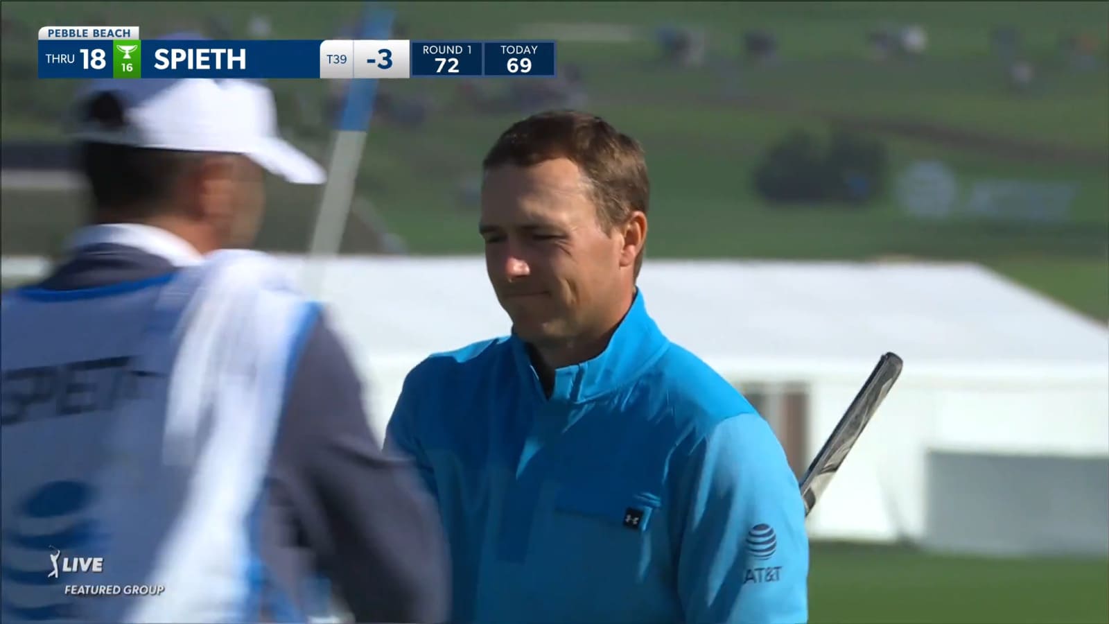 Jordan Spieth finishes day with birdie on No. 18 at AT&T Pebble Beach