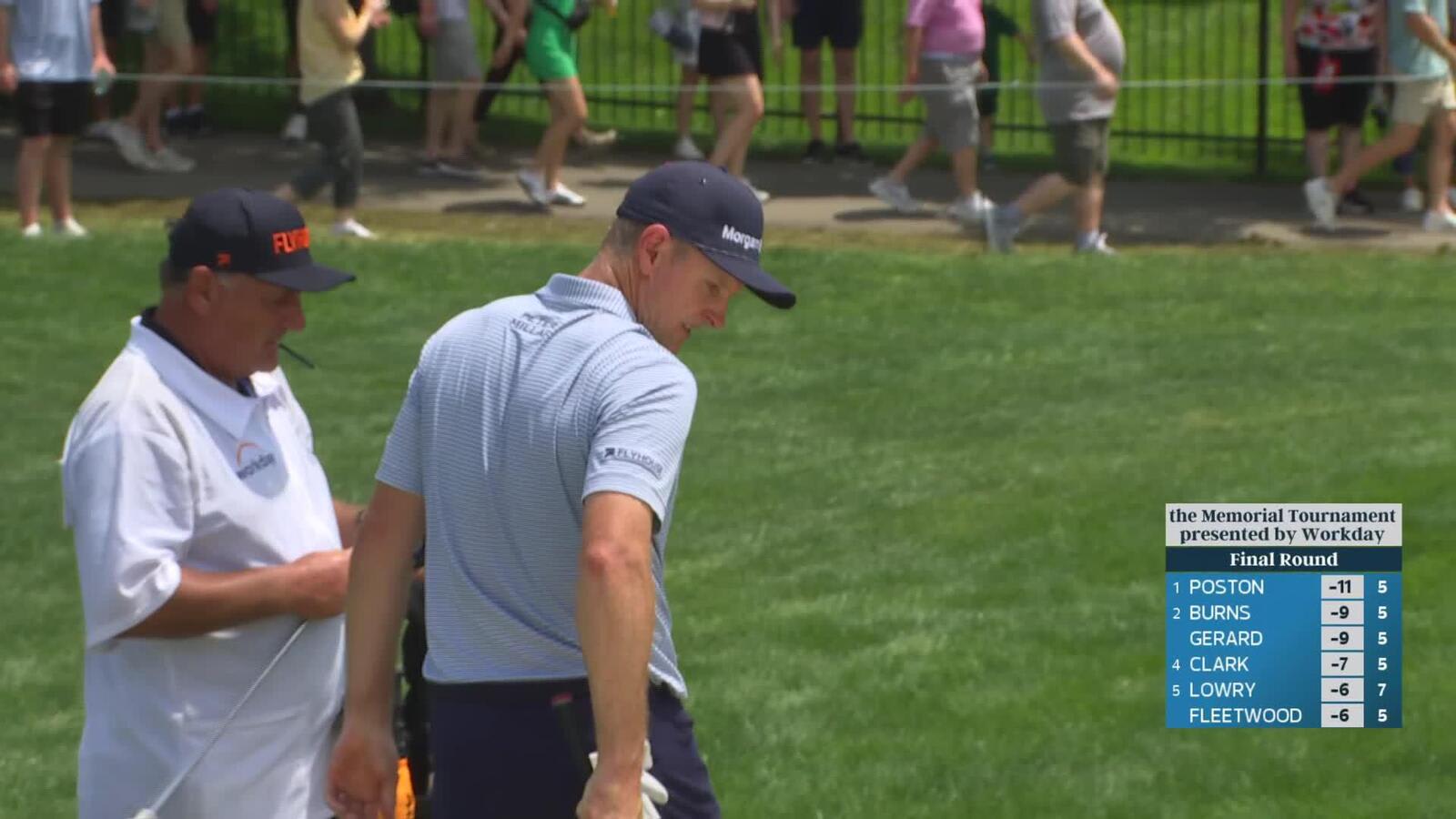 Justin Rose sinks 3-foot putt for birdie on No. 7 at the Memorial
