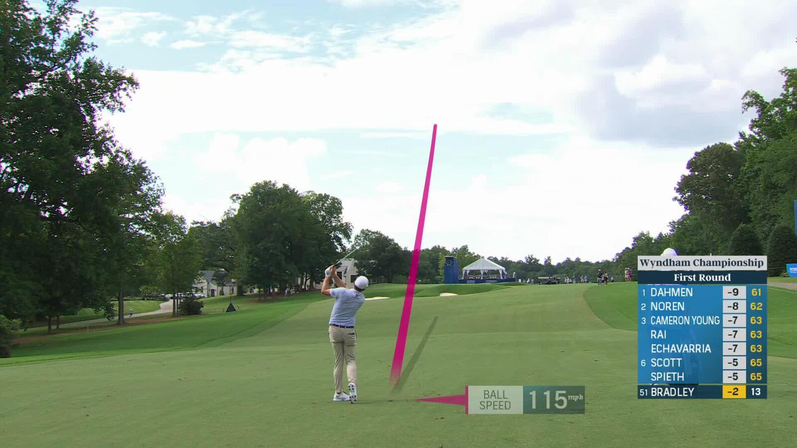Keegan Bradley draws in approach to set up birdie at Wyndham
