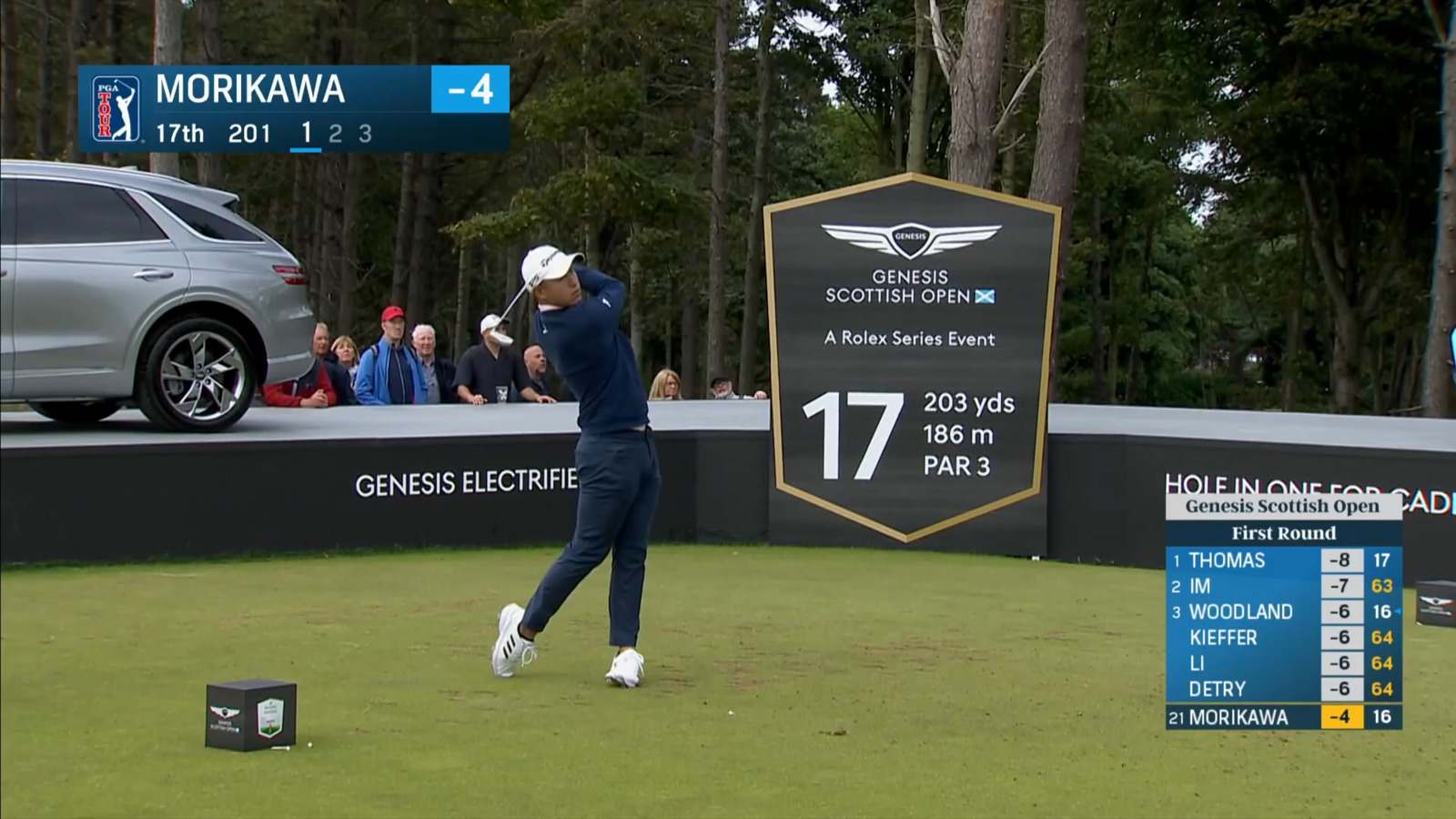 Collin Morikawa uses slope on tee shot which leads to birdie at Genesis Scottish Open