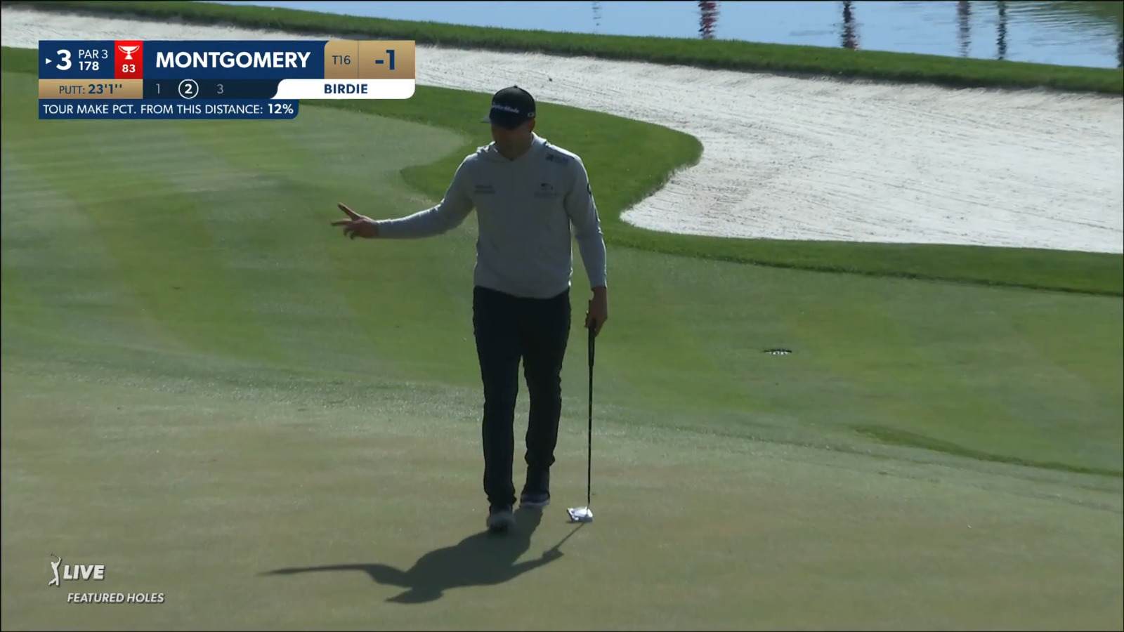 Taylor Montgomery sinks a 23-foot birdie putt at THE PLAYERS