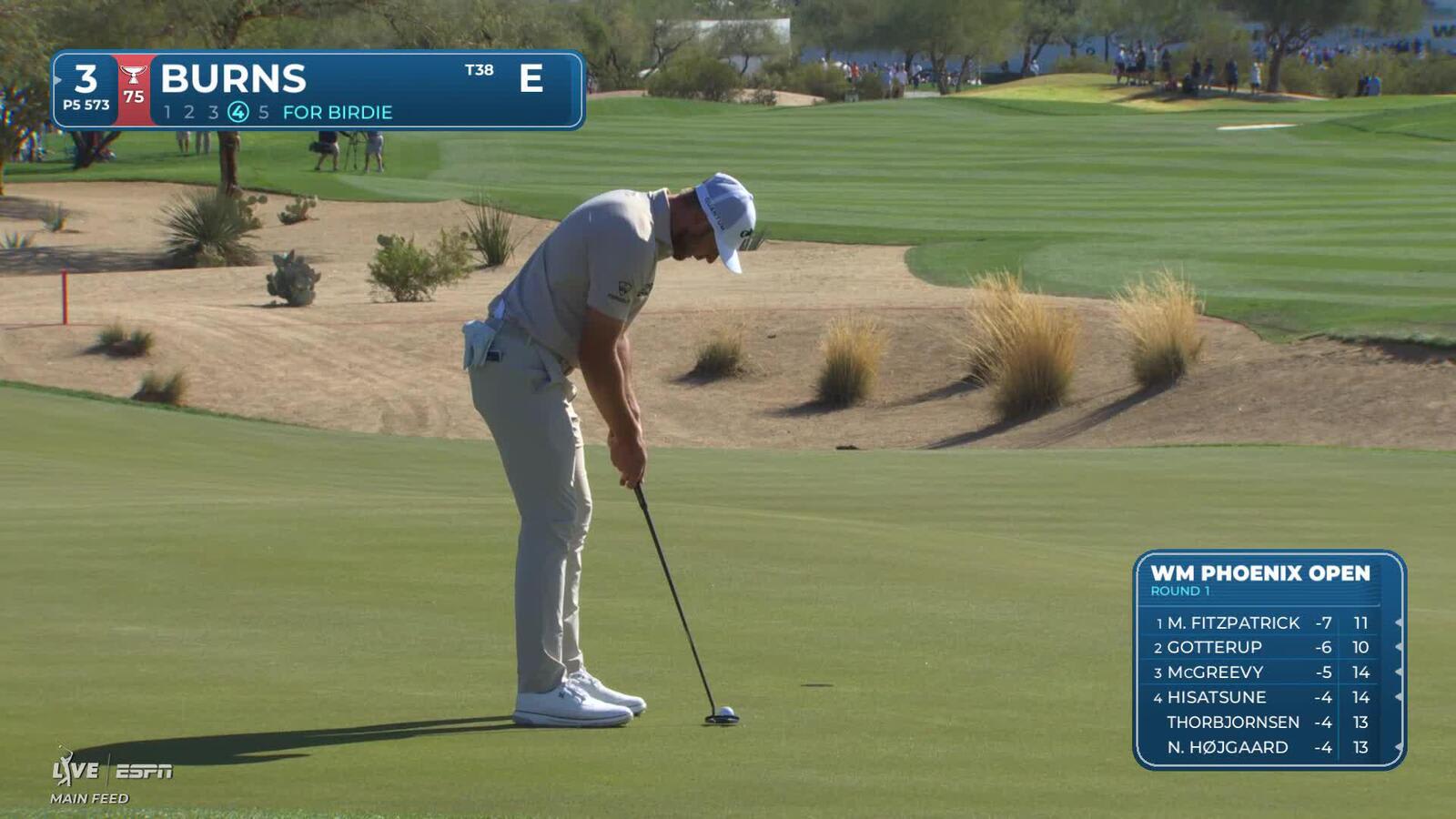 Sam Burns drains 5-foot birdie putt on No. 3 at WM Phoenix Open