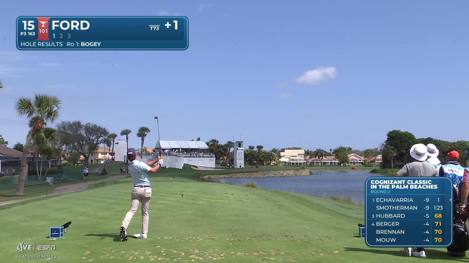 David Ford hits 166-yard tee shot to 9 feet, sets up birdie on No. 15 at Cognizant Classic