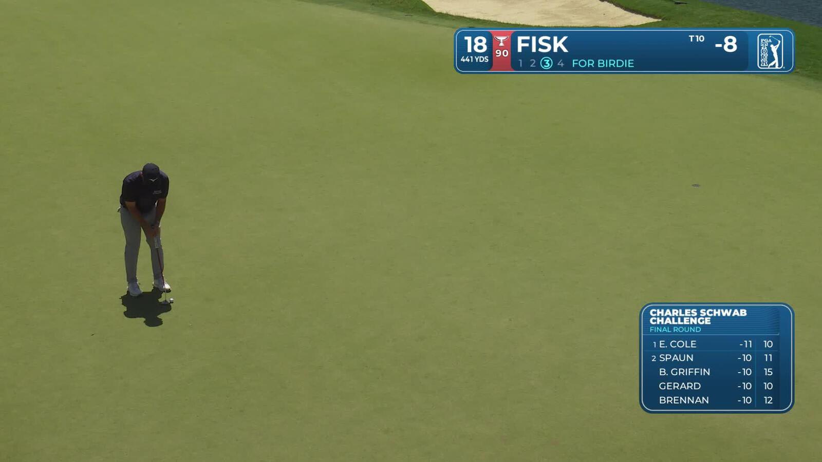 Steven Fisk sinks 24-foot birdie putt on No. 18 at Charles Schwab