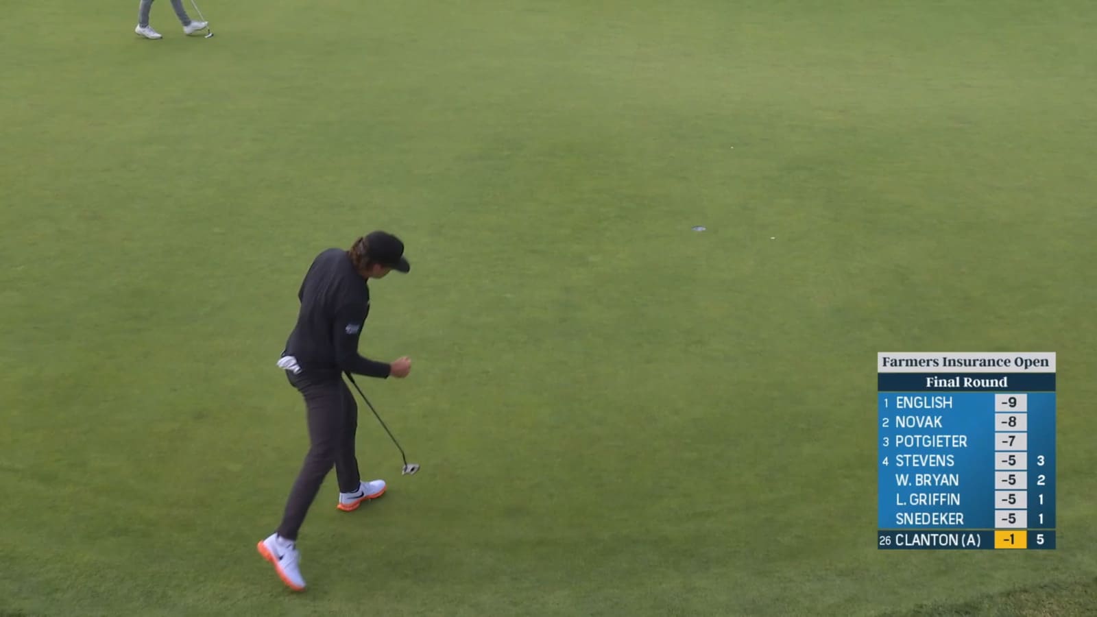 Luke Clanton jars 18-footer for the fringe for birdie at Farmers