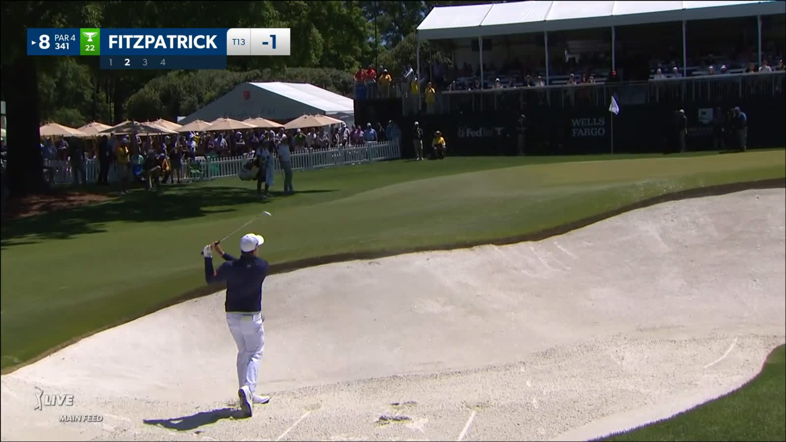 Matt Fitzpatrick sends bunker shot 3-feet from the hole at Wells Fargo